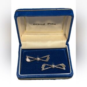 Vintage Grand Prix Golf Clubs Cuff Links Silver Tone In Box